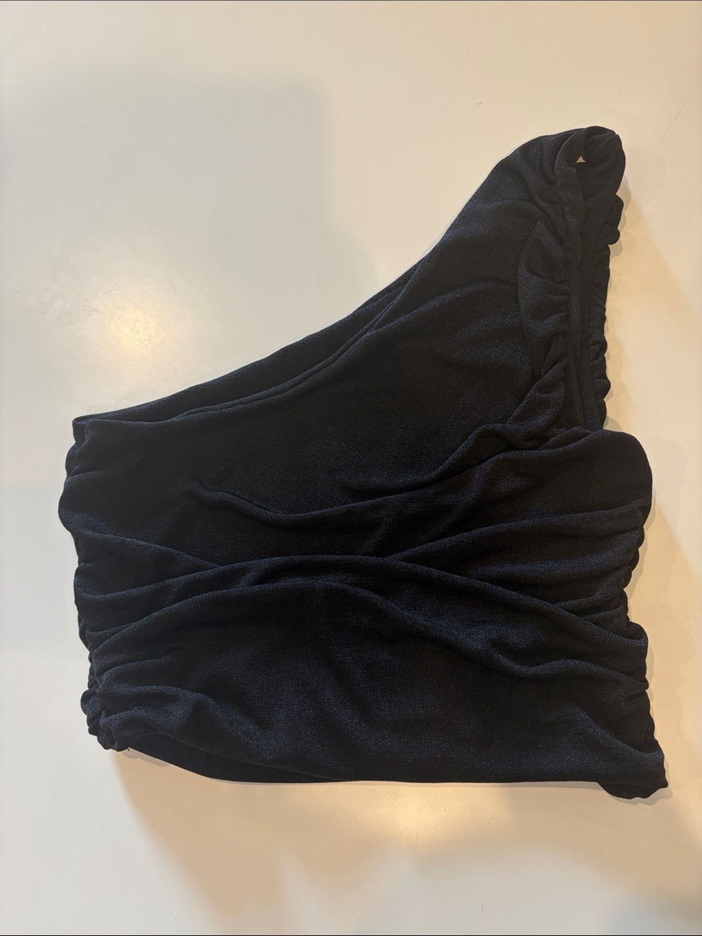 One-Shoulder Black Ruched Women’s Top